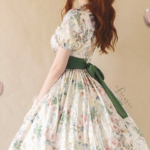 ヴィンテージ風 フローラルプリントワンピース