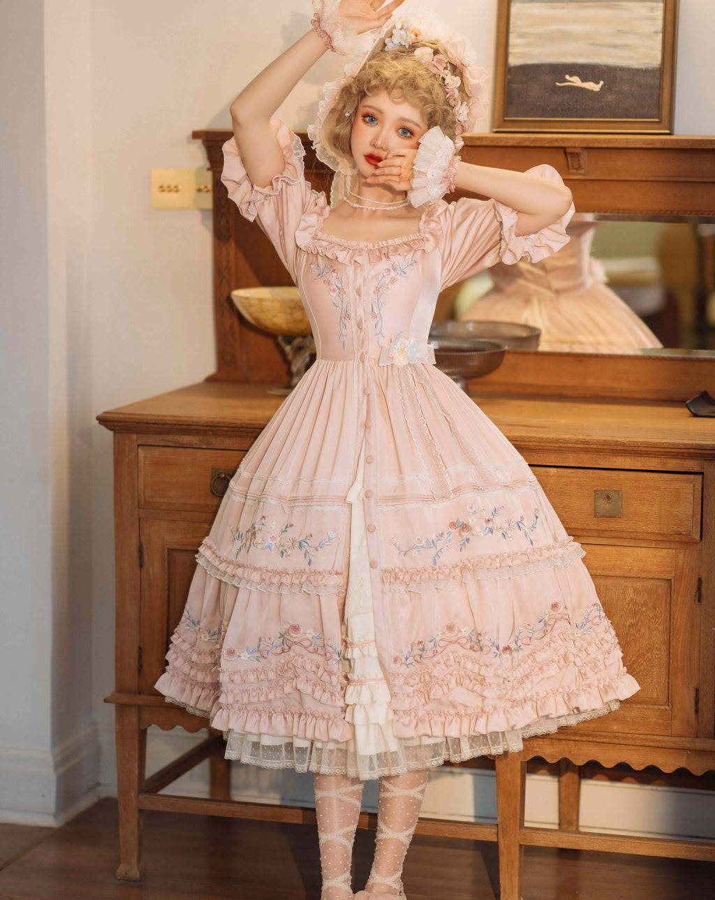 Rose embroidery garden princess dress full set