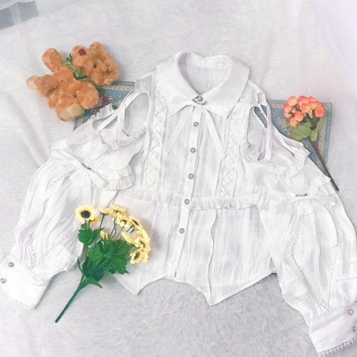 shoulder open ribbon blouse