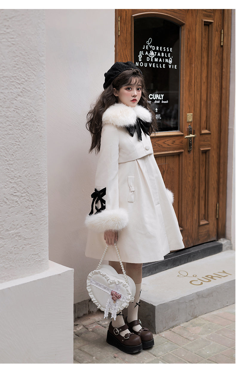 [Outlet] Snow Romance Ribbon Sweet Coat, Ready to Ship, Off White, M Size