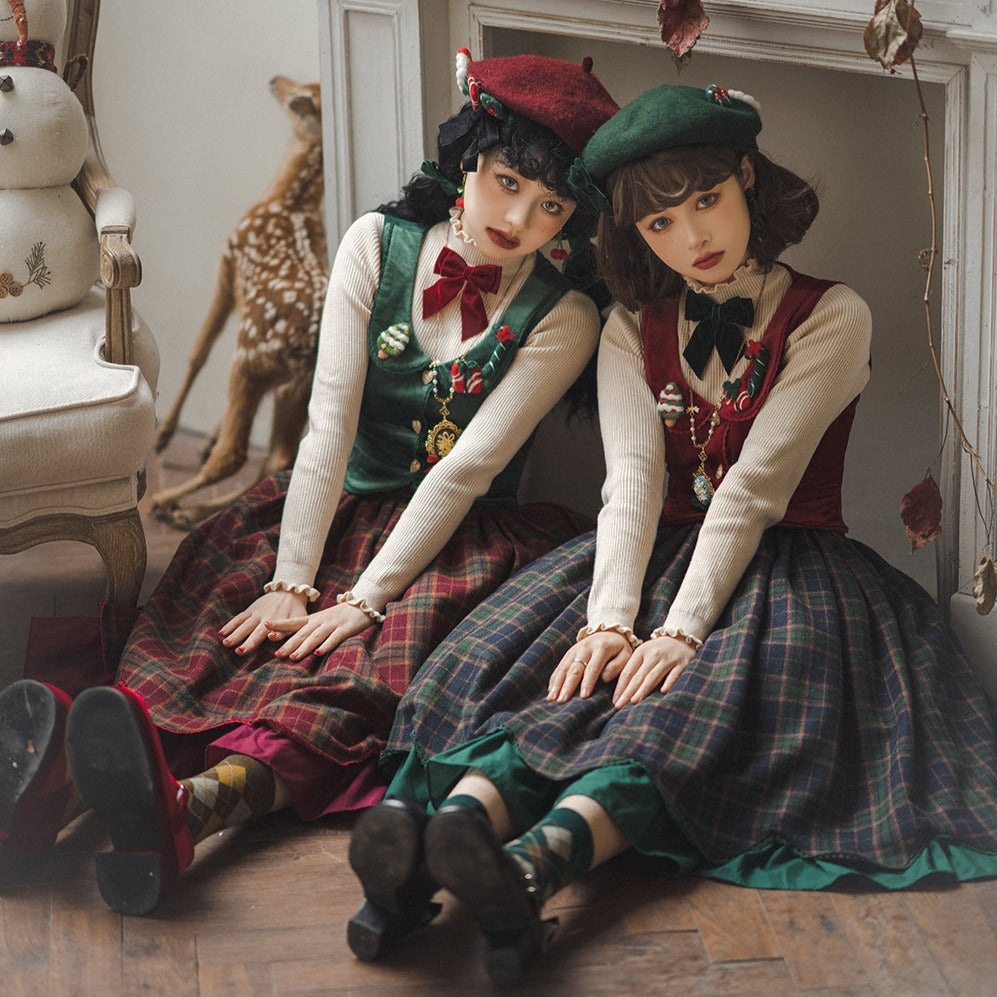 【予約販売】格子柄のクラシカルレイヤードスカート