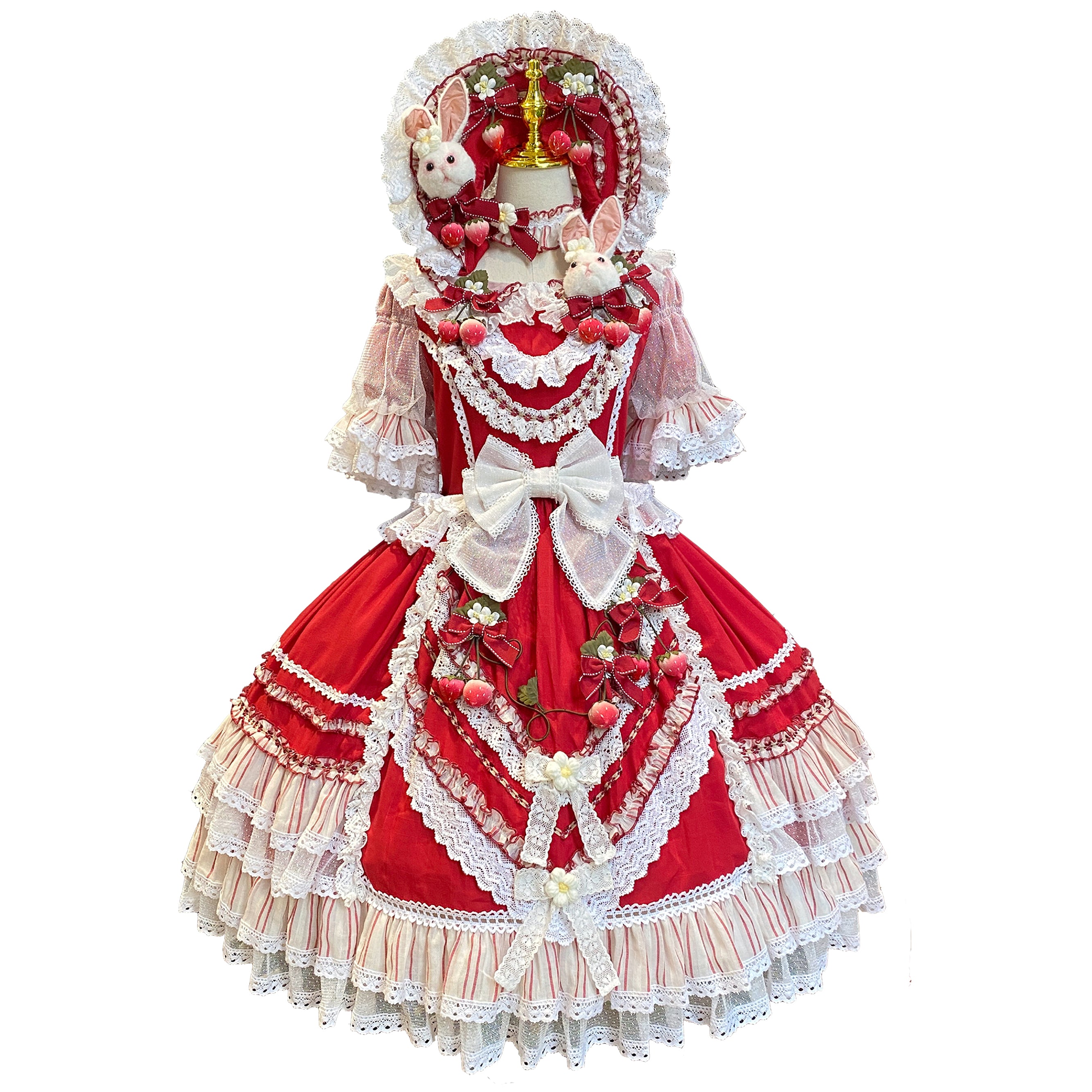 Strawberry princess dress with ruffles and ribbons in 4 colors