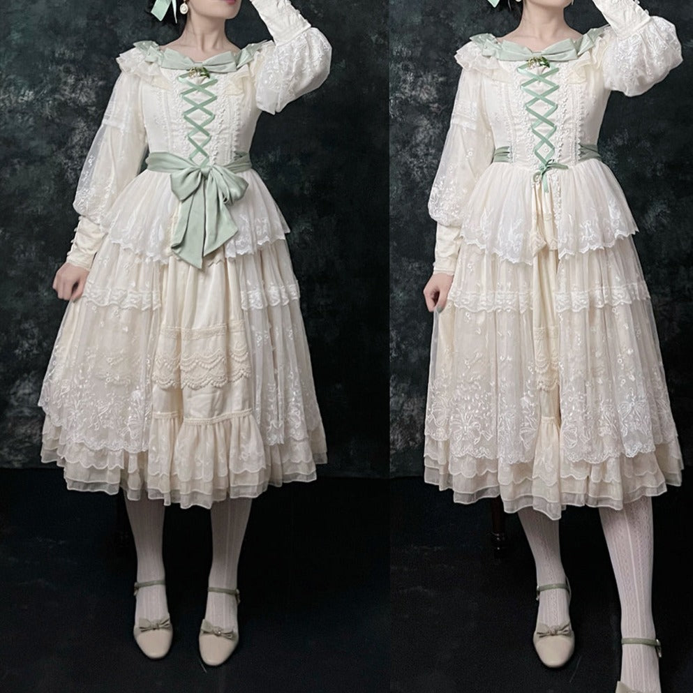 Suzuran flower embroidery open skirt elegant dress