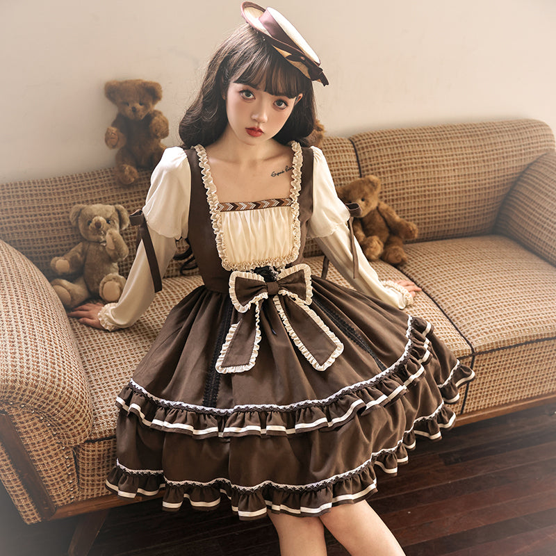 Misty Brown 異素材ミックスレトロドールワンピース