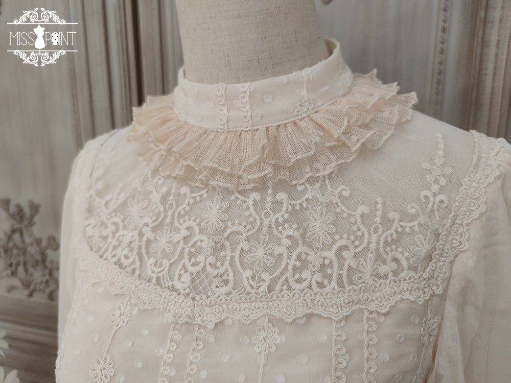 [Pre-order] Lily of the Valley Flower Embroidered High Neck Frill Blouse [20% off when purchased together]