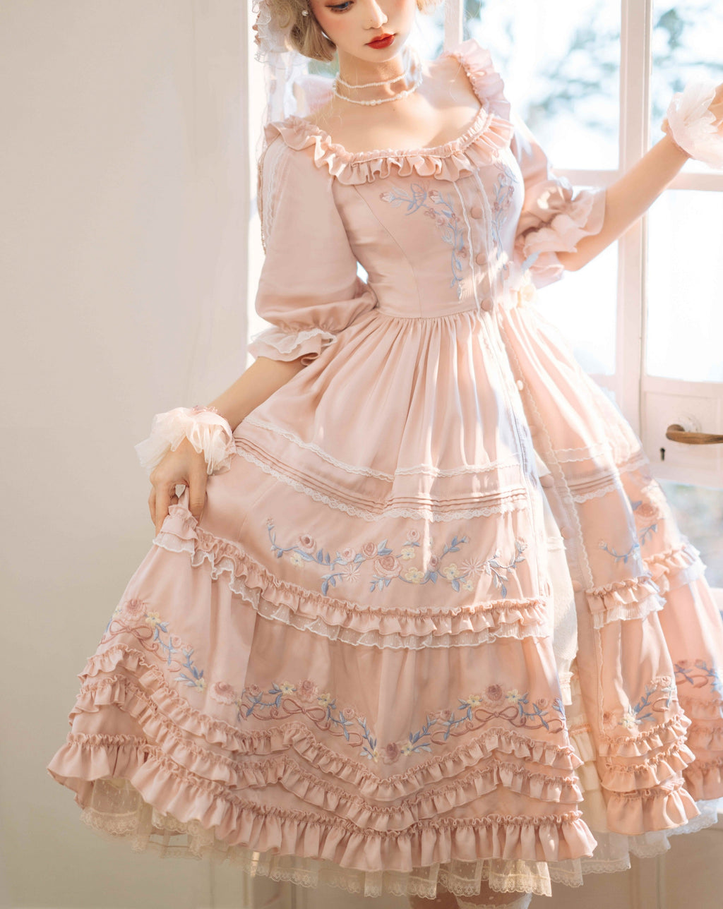 Rose embroidery garden princess dress full set