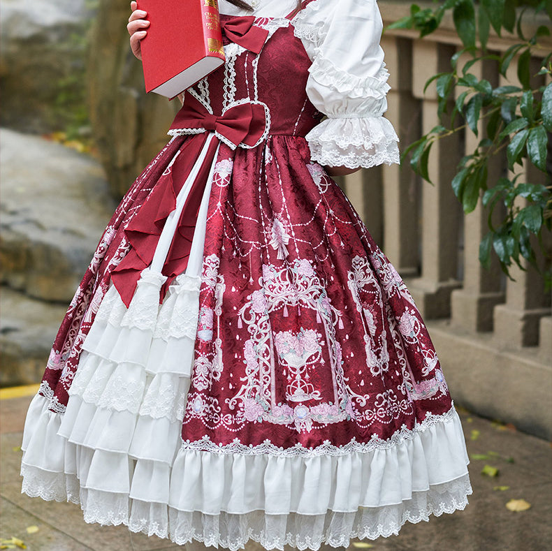 [Pre-order] Double ribbon front lace Lolita jumper skirt