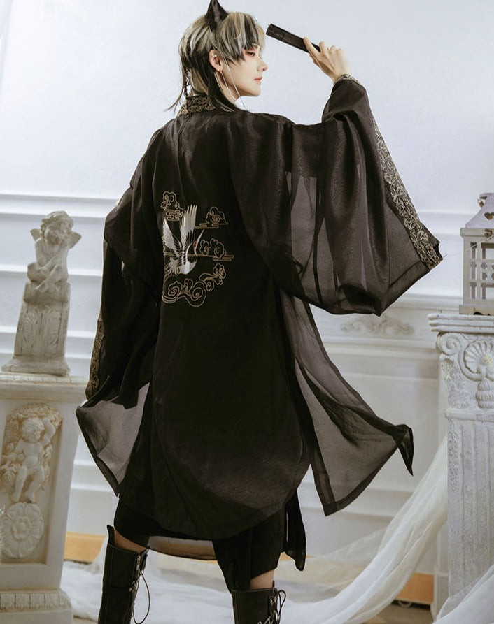 Prince style Crane embroidered flower loli haori