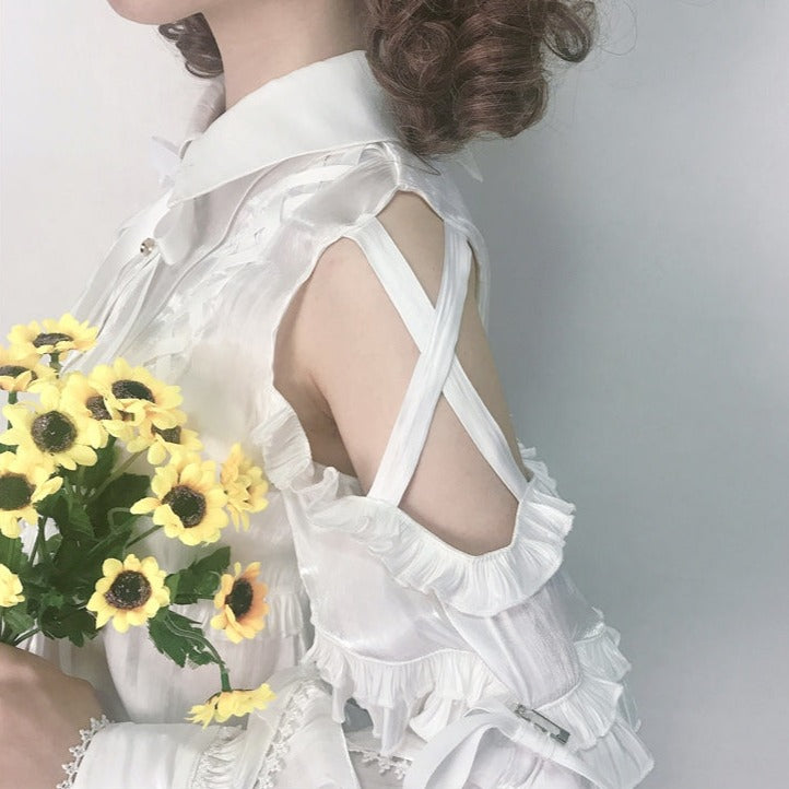 shoulder open ribbon blouse