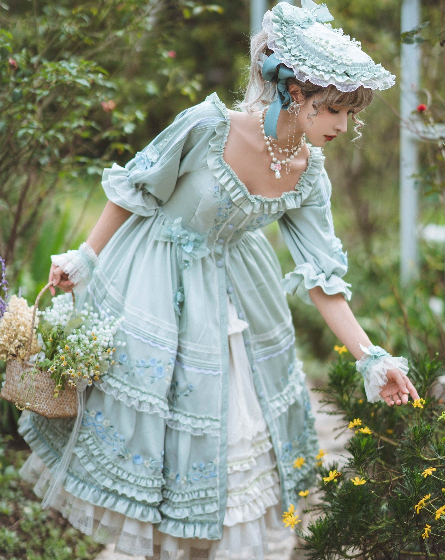 Rose embroidery garden princess dress full set