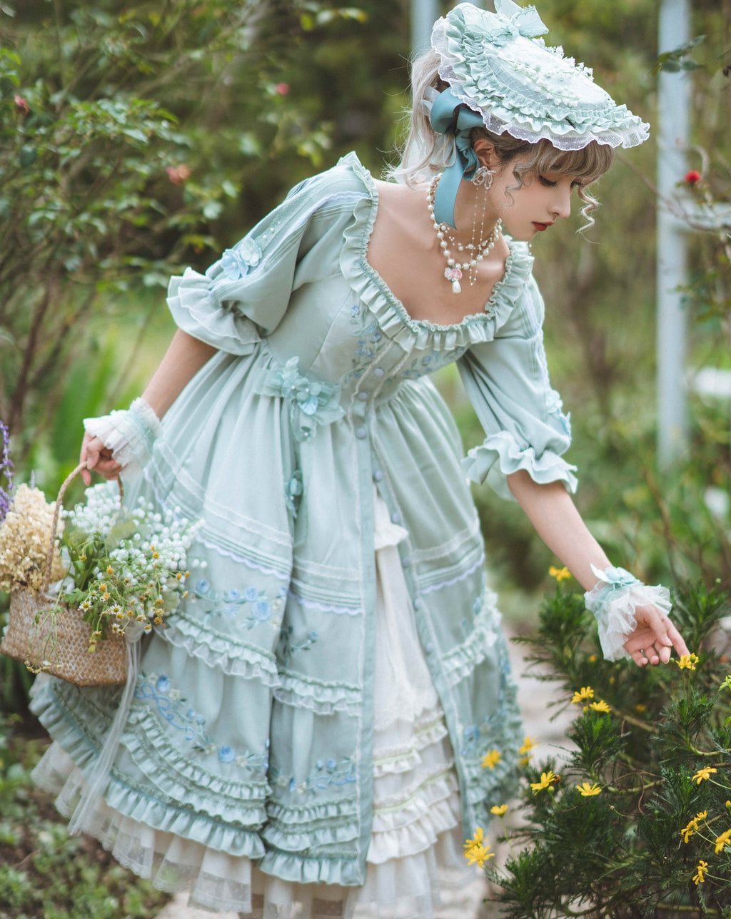 Rose embroidery garden princess dress full set