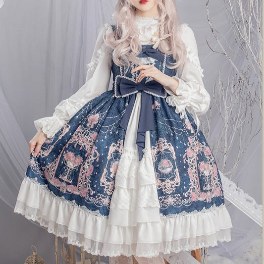 Double Ribbon Front Lace Lolita Jumper Skirt