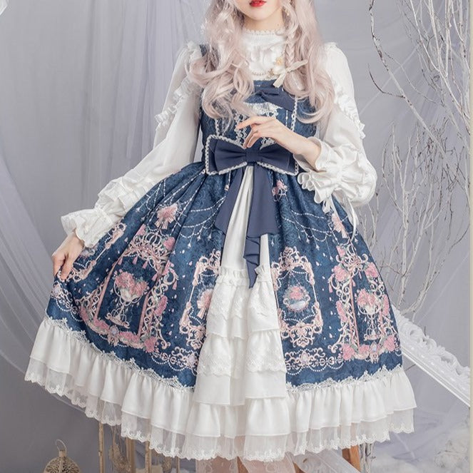 [Pre-order] Double ribbon front lace Lolita jumper skirt