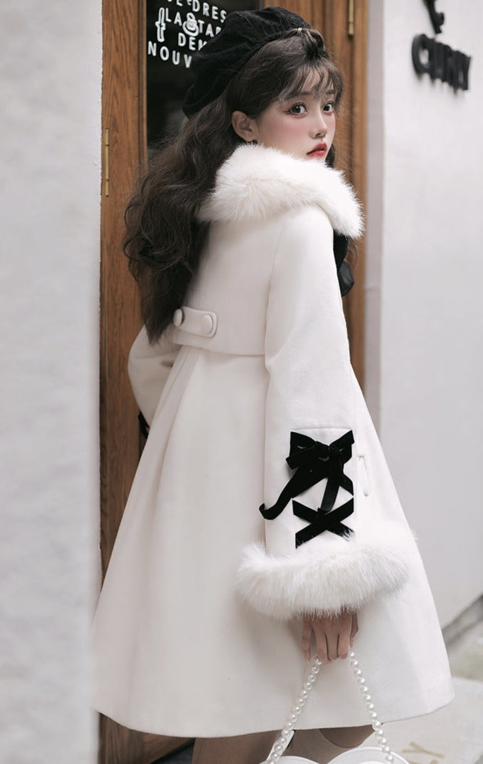 [Outlet] Snow Romance Ribbon Sweet Coat, Ready to Ship, Off White, M Size