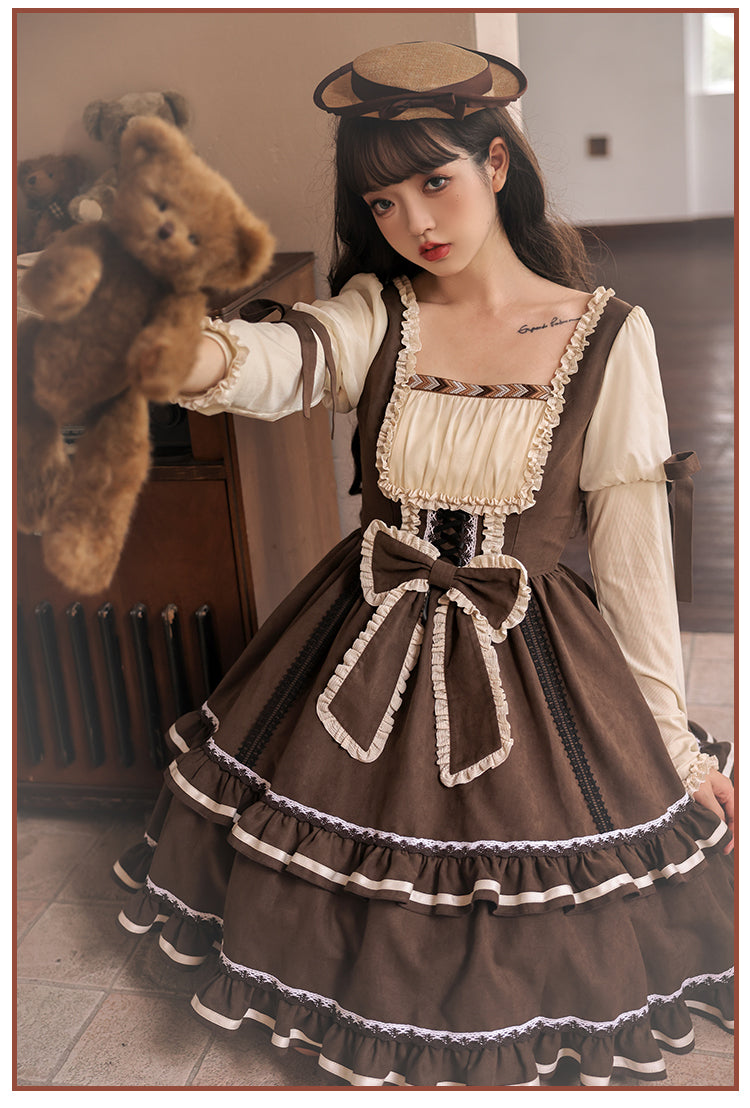 Misty Brown 異素材ミックスレトロドールワンピース