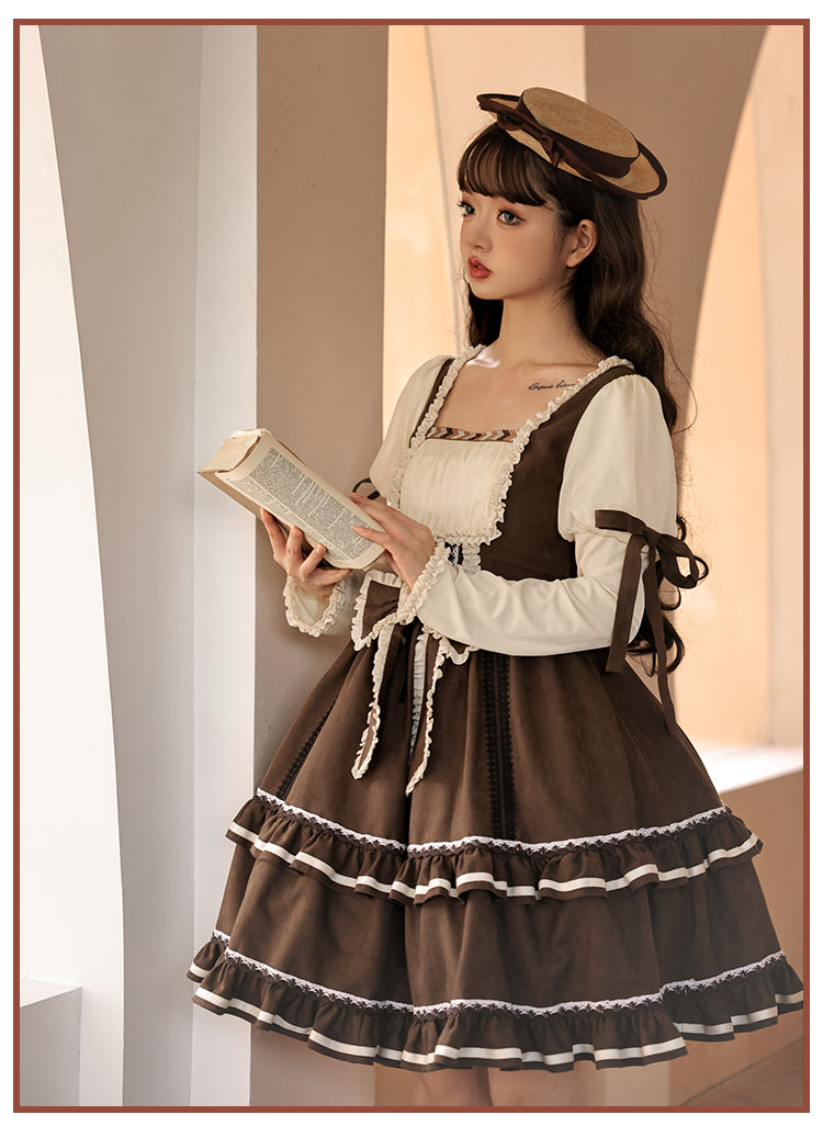 Misty Brown 異素材ミックスレトロドールワンピース