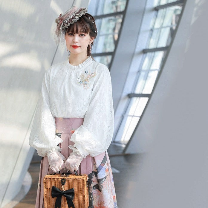 Frill neck lace blouse [20% off with combined purchase &amp; coupon input]
