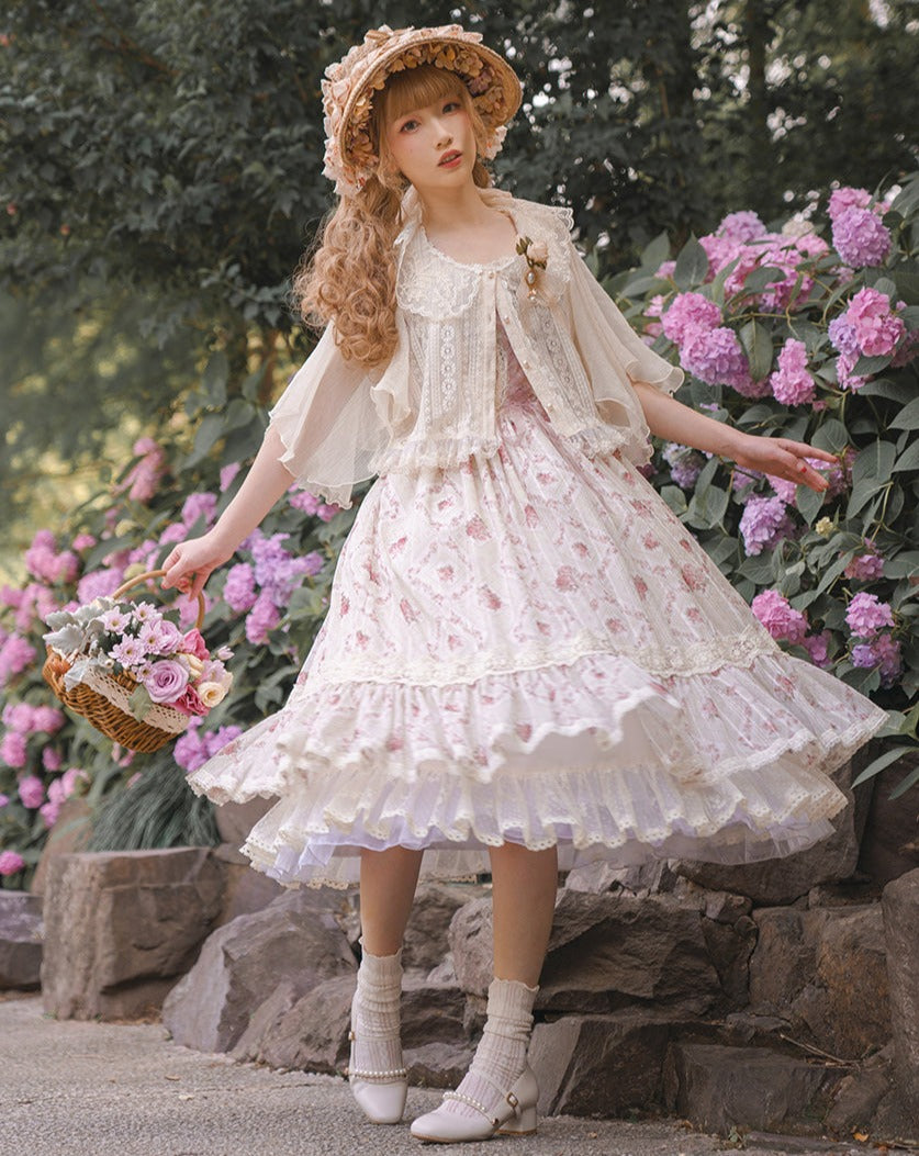【予約販売】エドワード朝エレガント 薔薇プリントのジャンパースカート1.0