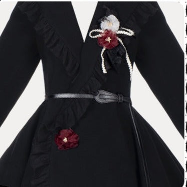 Irregular hem frill coat with belt