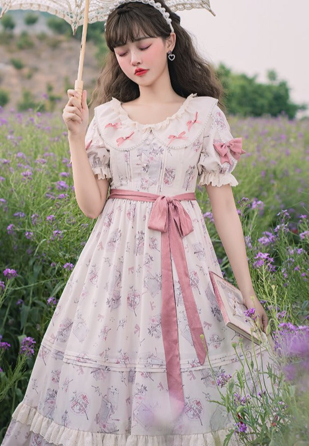 予約販売【IDOLFILE】掲載商品｜パールとピンクのサッシュリボン付き 甘ロリ ロリータ ワンピース