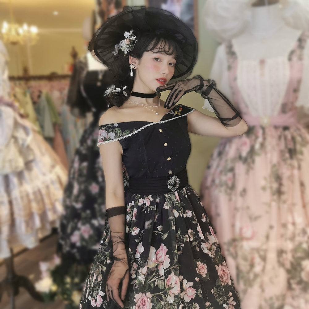 [Pre-order] Rose Garden 2-way design neck classic lolita jumper skirt