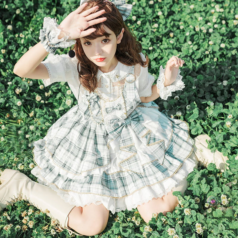 2way apron skirt with idol style frills and checks