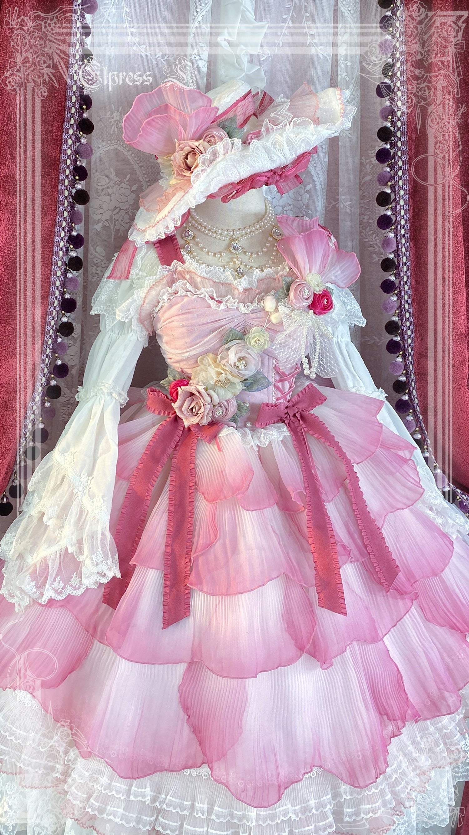 [Simultaneous purchase only] Double-flowered Rose Princess hat and corsage