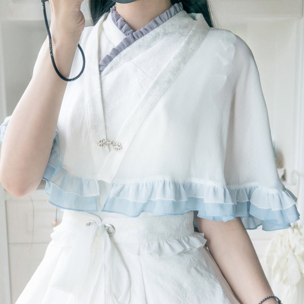Nine-Tailed Fox Flower Lolita Jumper Skirt with Cloak and Hair Accessory