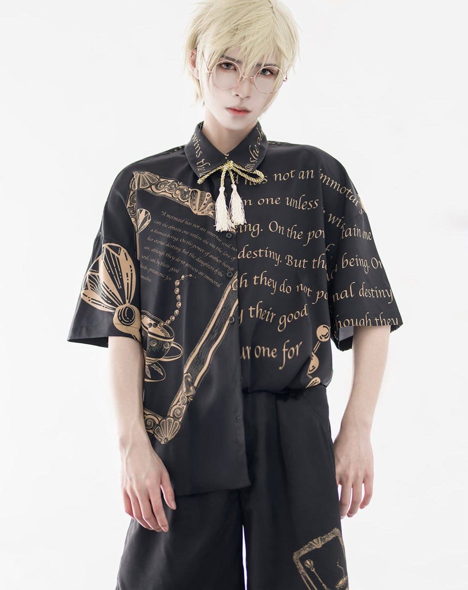 Prince Lolita Print String Tie Blouse