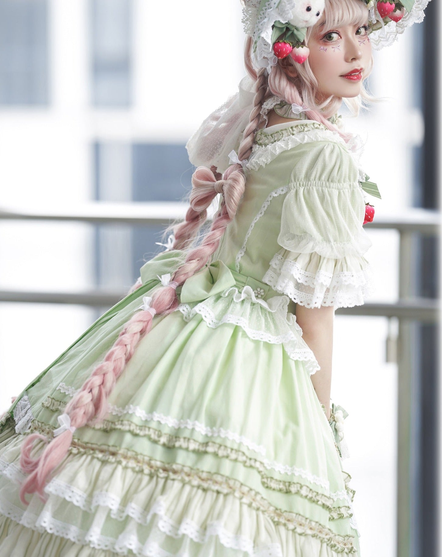 Strawberry princess dress with ruffles and ribbons in 4 colors
