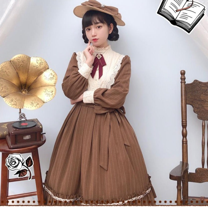 [Pre-order] British Classical Lolita Vertical Striped Dress
