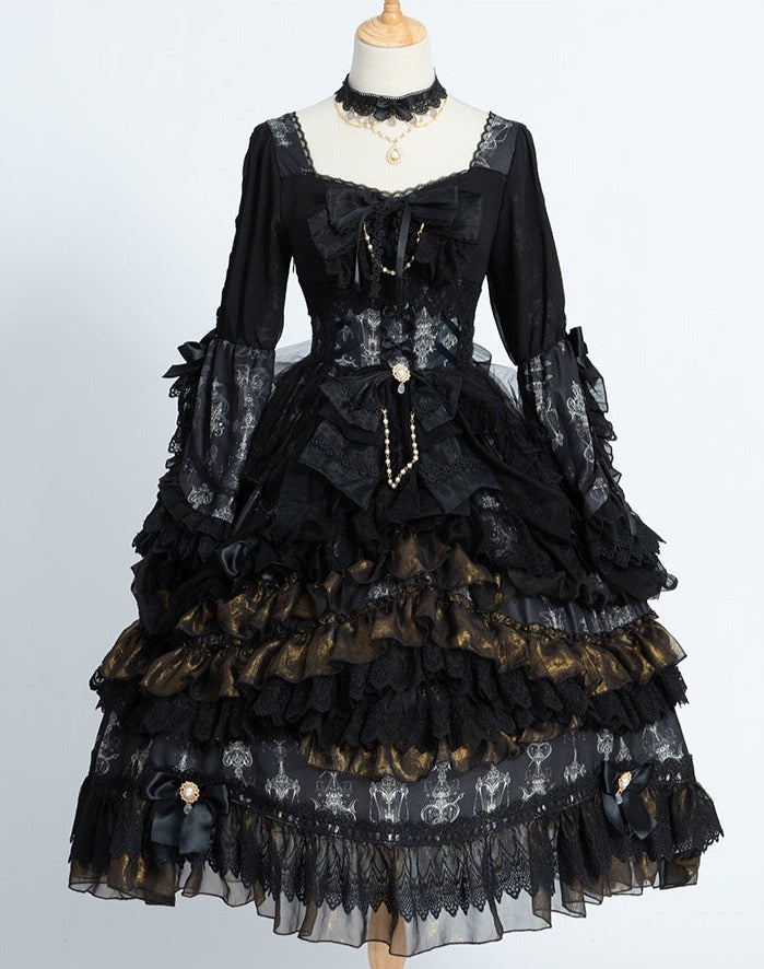 Day and Night Lace and Frill Bride Lolita Dress Full Set