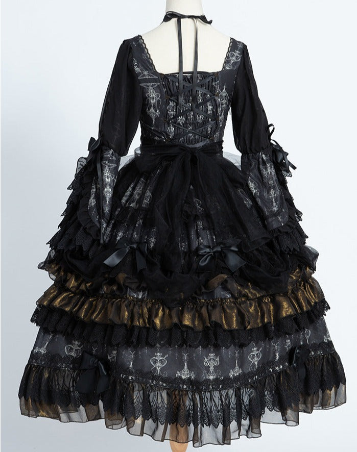 Day and Night Lace and Frill Bride Lolita Dress Full Set
