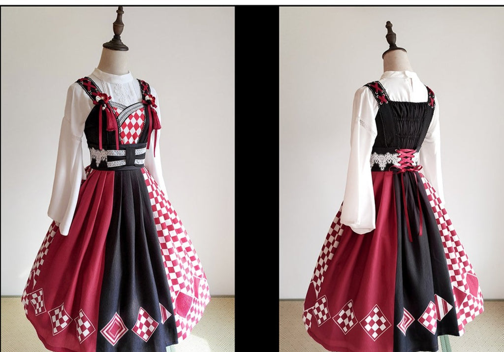 Taisho Roman Rhombic Lattice Japanese Lolita Jumper Skirt and Cloak Japanese Lolita