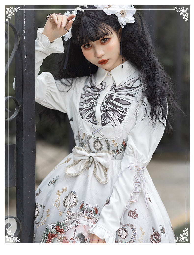 [Pre-order] Dark Fairy Tales Skeleton Pattern Gothic Lolita Blouse