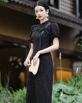 Black floral print jacquard China dress
