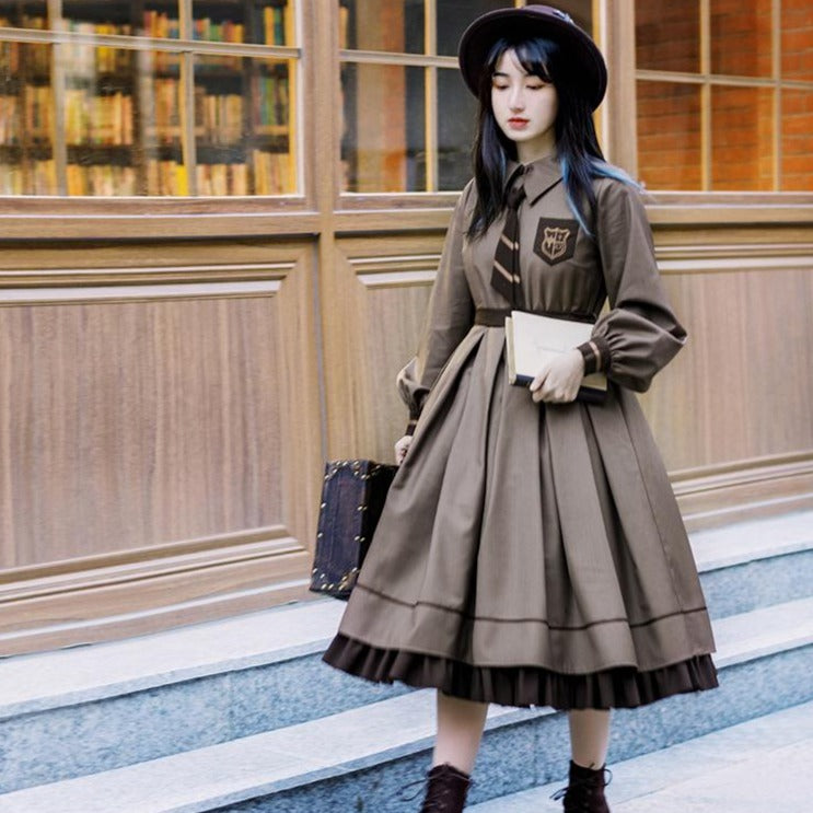 School style classical elegant long dress &amp; cloak