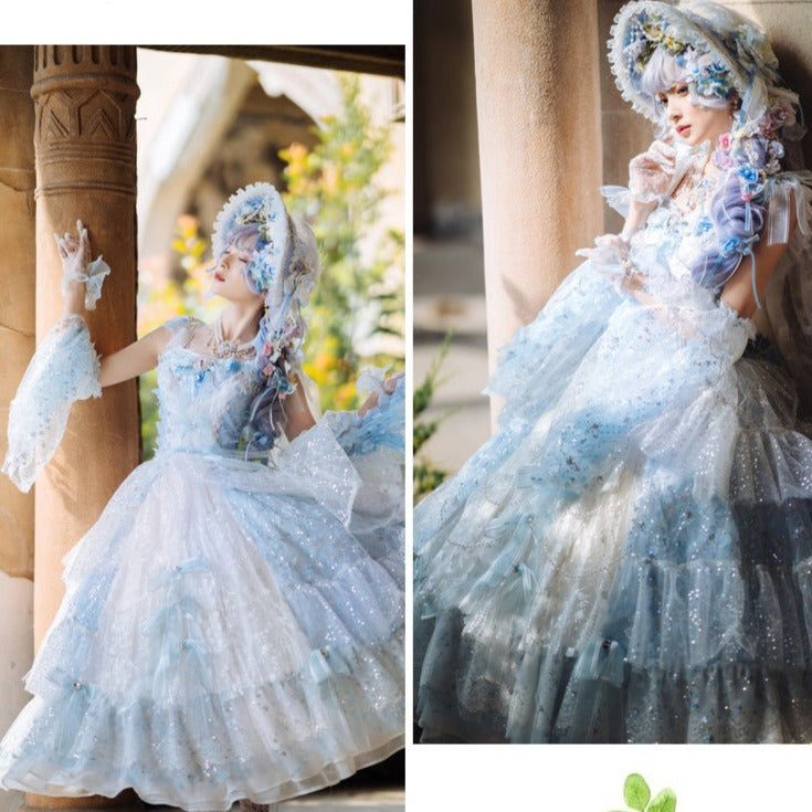 Rococo Gorgeous ruffled court dress and bonnet
