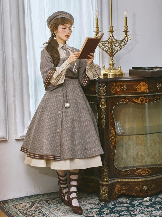Retro detective dress coat 4-piece set