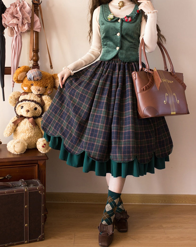 【予約販売】格子柄のクラシカルレイヤードスカート