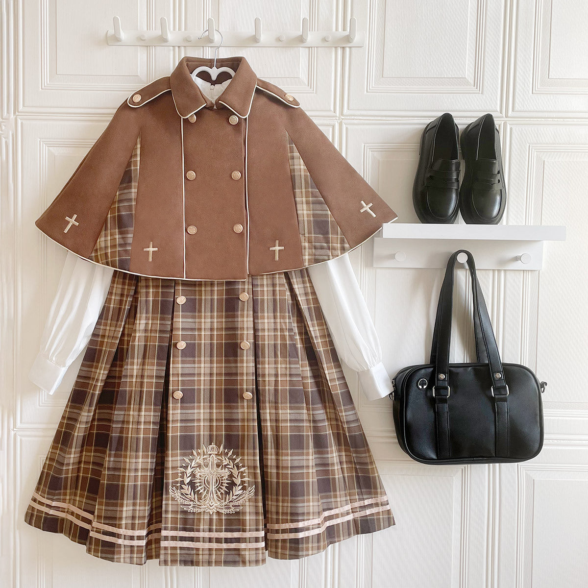 British college layered dress and cloak