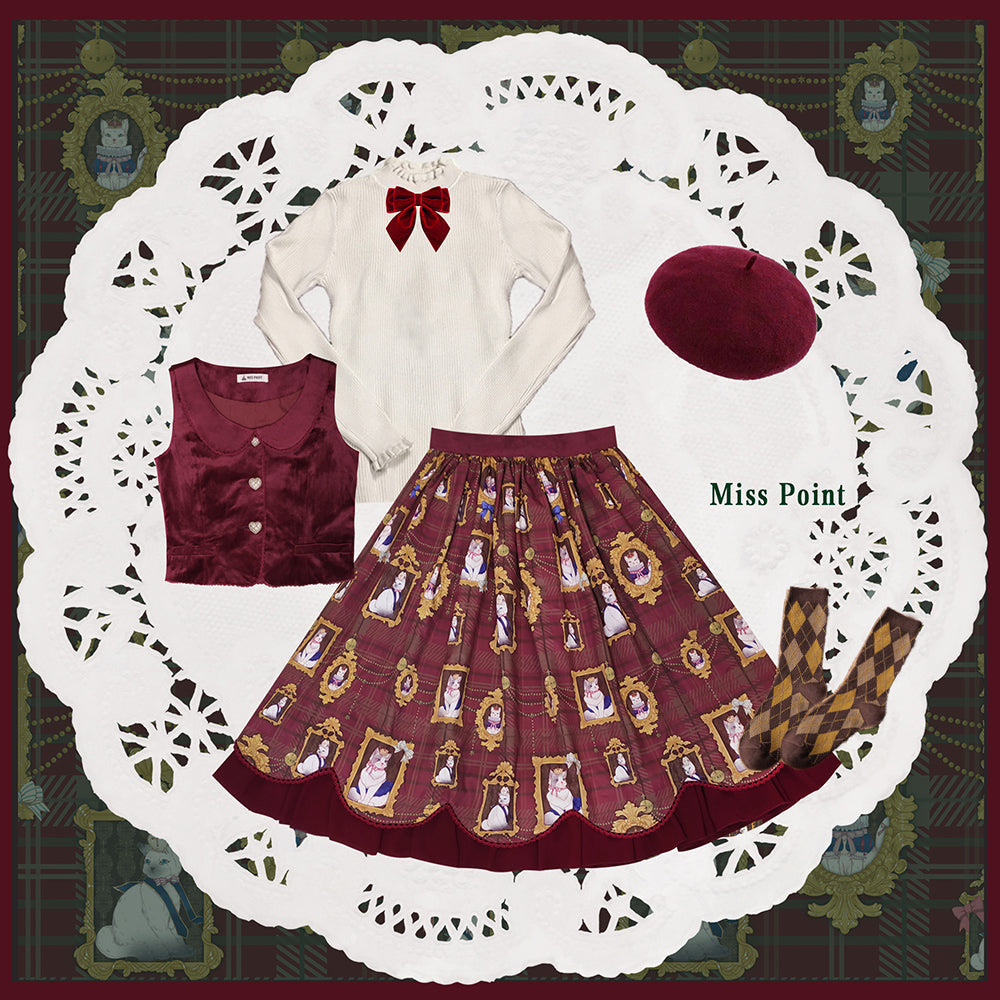 [Pre-order] Frame Cat and Checkered Layered Skirt