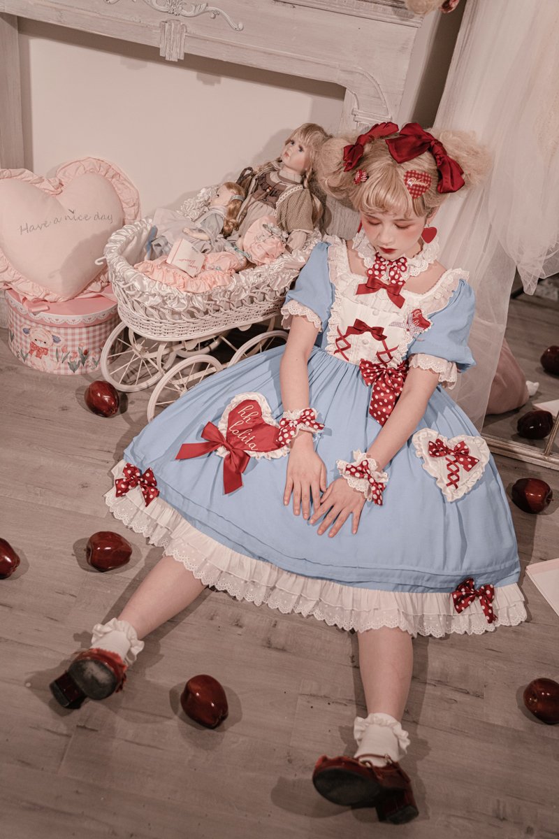 Lovely sweet lolita dress full of hearts and ribbons | Idol costume |
