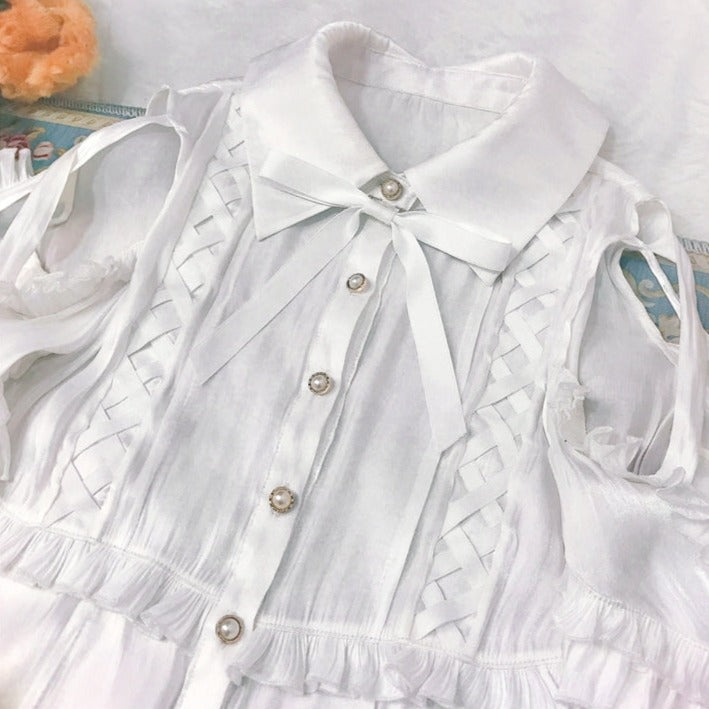shoulder open ribbon blouse