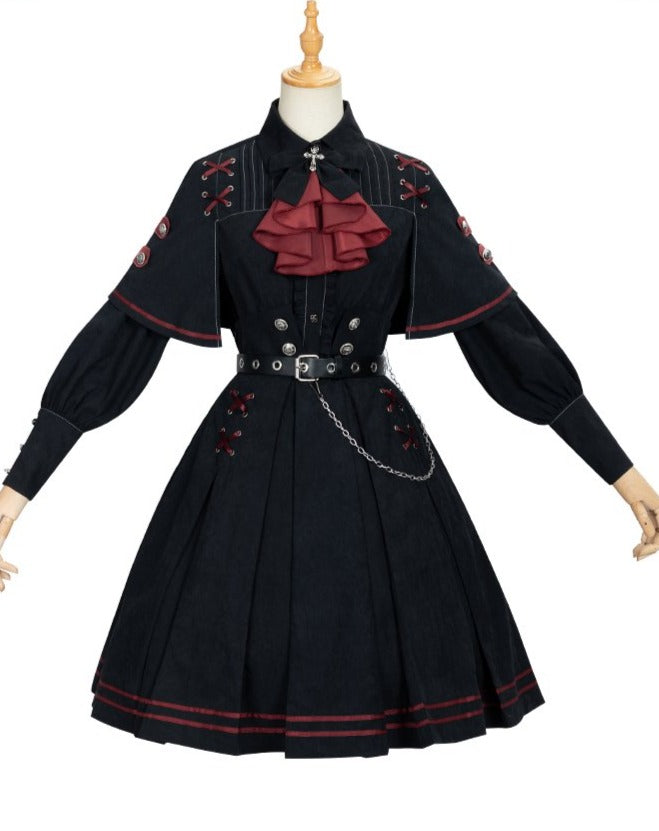 【予約販売】ミリタリーロリィタ黒×赤フリルタイ スカートセットアップ