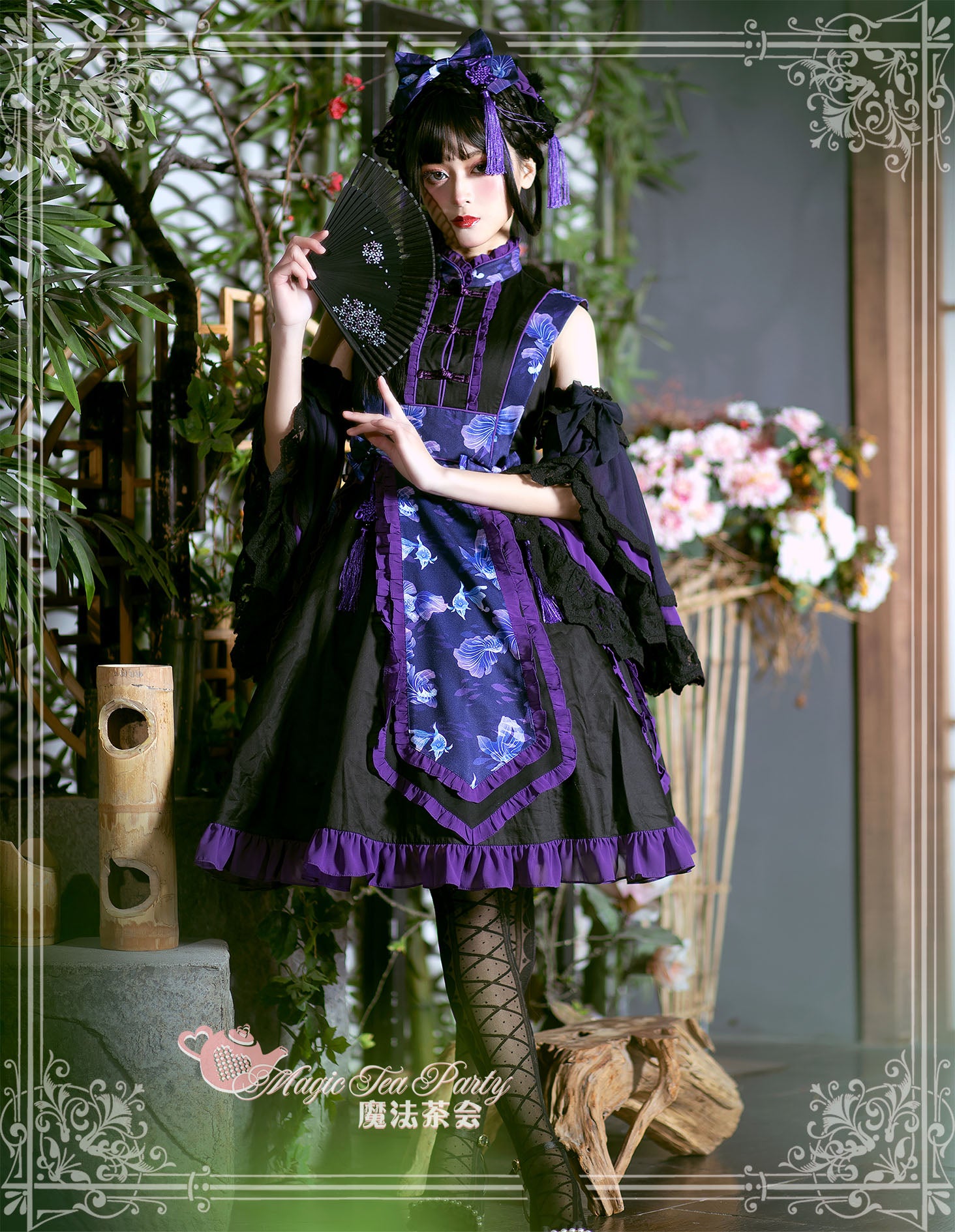夢みる金魚の華ロリドレス アームスリーブ・ヘアアクセサリー付