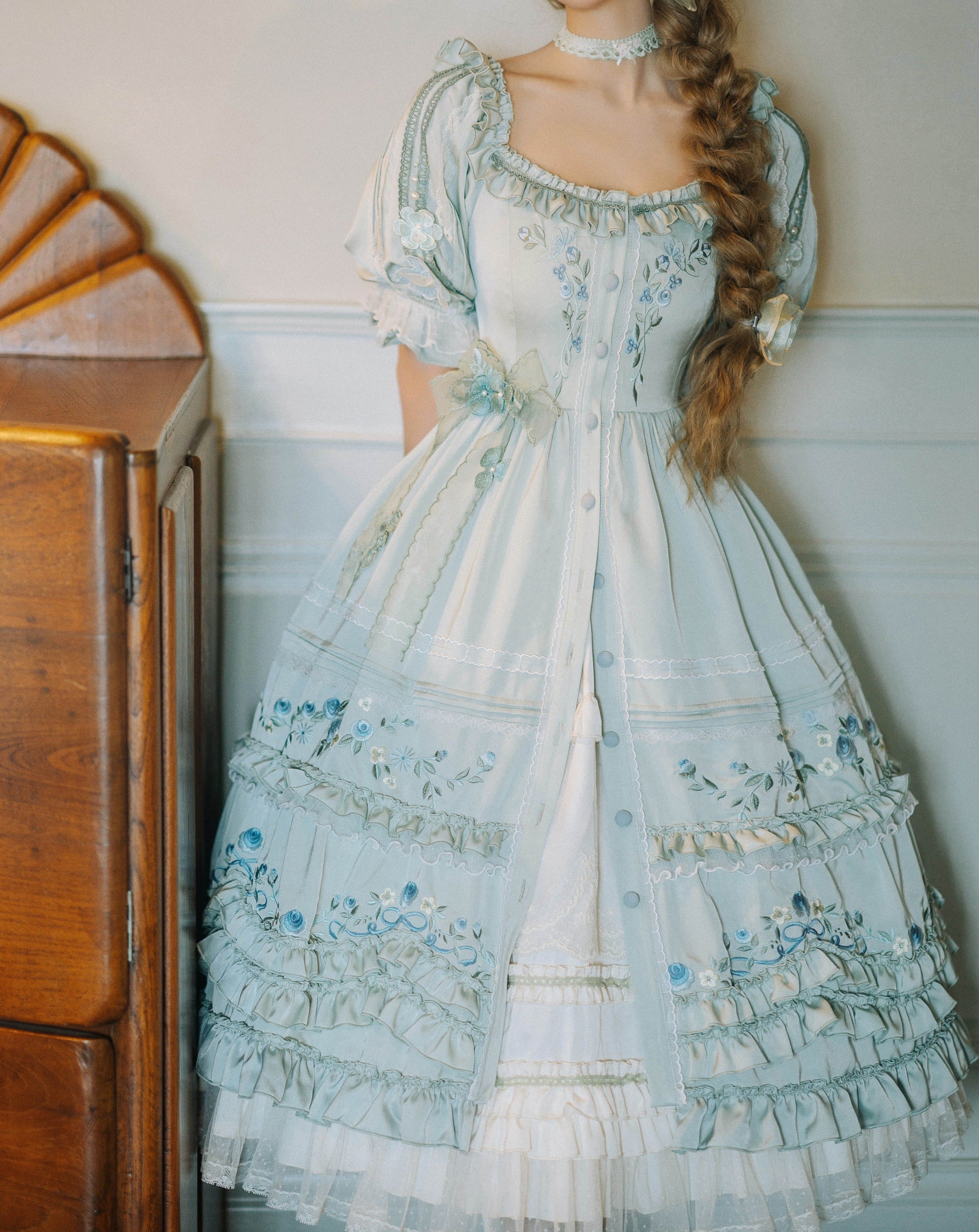 Rose embroidery garden princess dress full set