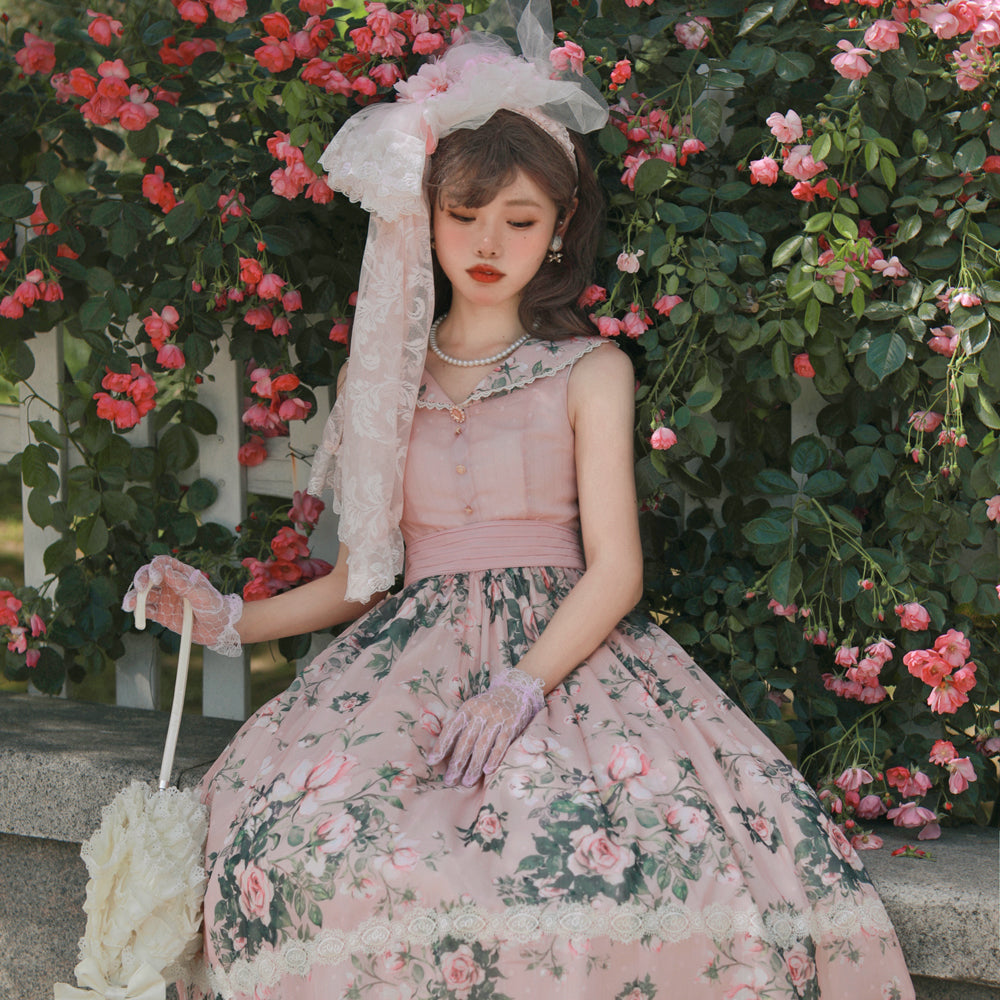 [Pre-order] Rose Garden 2-way design neck classic lolita jumper skirt