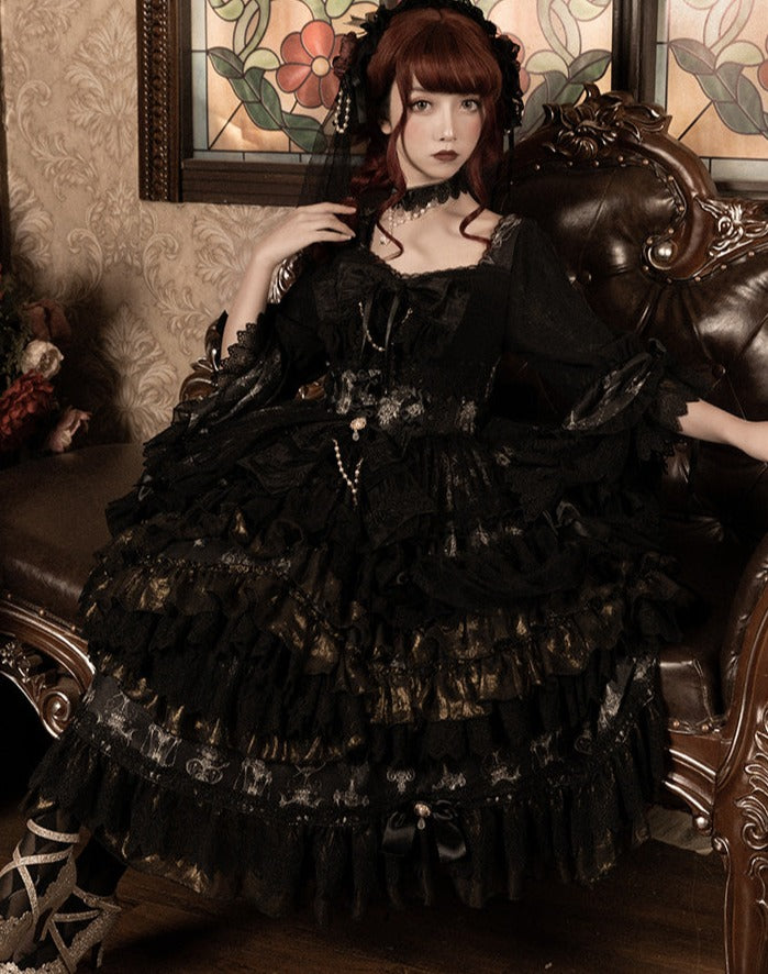 Day and Night Lace and Frill Bride Lolita Dress Full Set