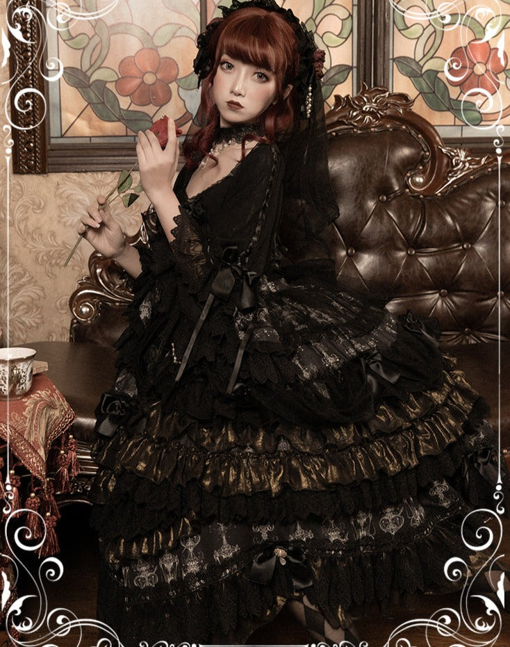 Day and Night Lace and Frill Bride Lolita Dress Full Set
